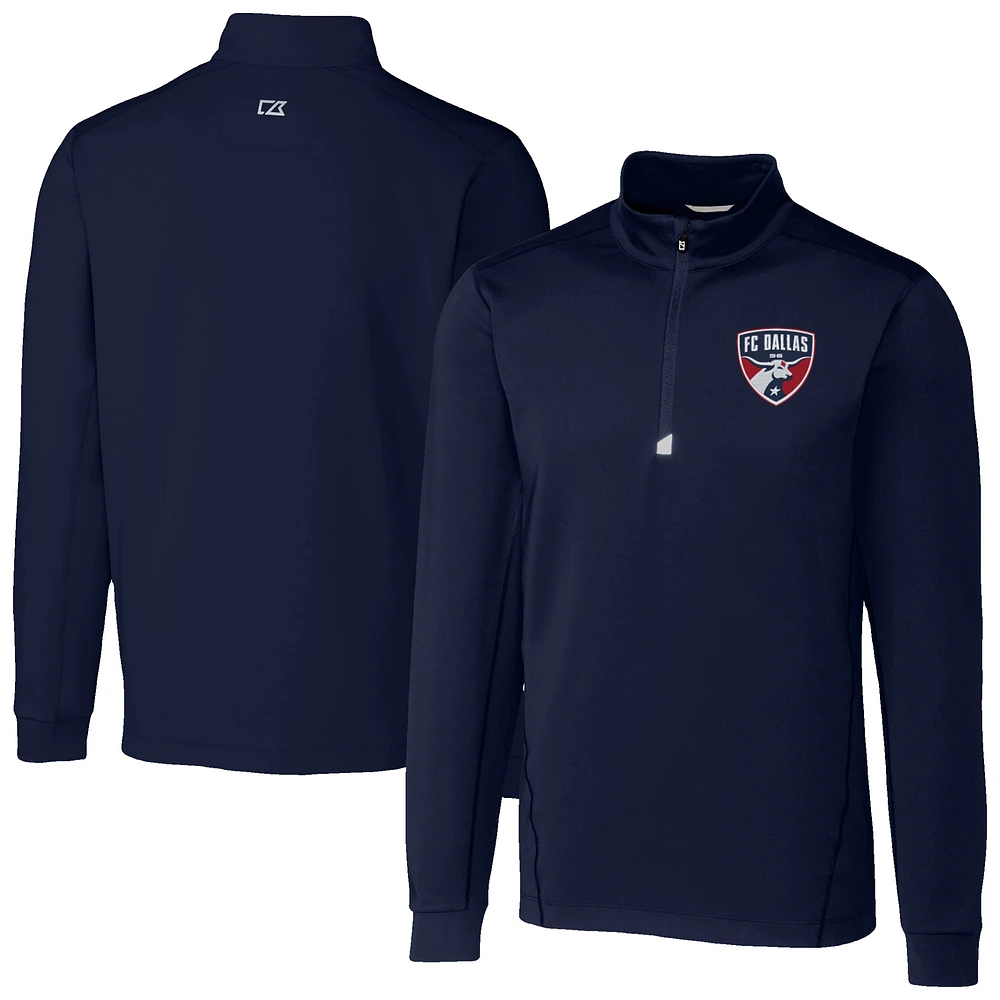 Men's Cutter & Buck Navy FC Dallas Traverse Stretch Eco Quarter-Zip Pullover Top