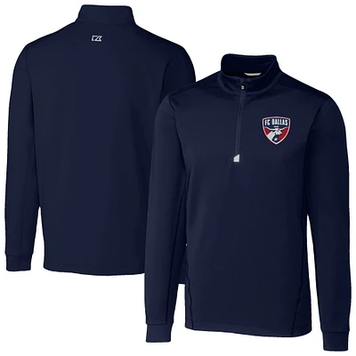 Men's Cutter & Buck  Navy FC Dallas Traverse Stretch Eco Quarter-Zip Pullover Top
