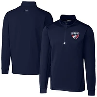 Men's Cutter & Buck  Navy FC Dallas Traverse Stretch Eco Quarter-Zip Pullover Top