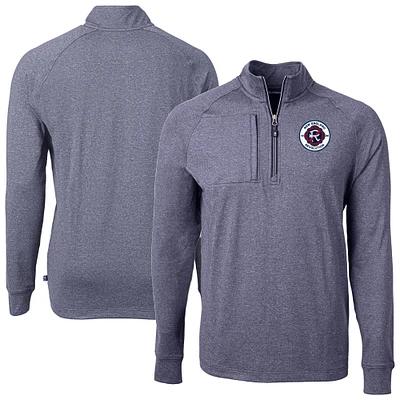 Men's Cutter & Buck Heather Navy New England Revolution Big Tall Adapt Eco Knit Quarter-Zip Top
