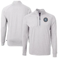 Men's Cutter & Buck Heather Gray New York City FC Big Tall Adapt Eco Knit Quarter-Zip Top