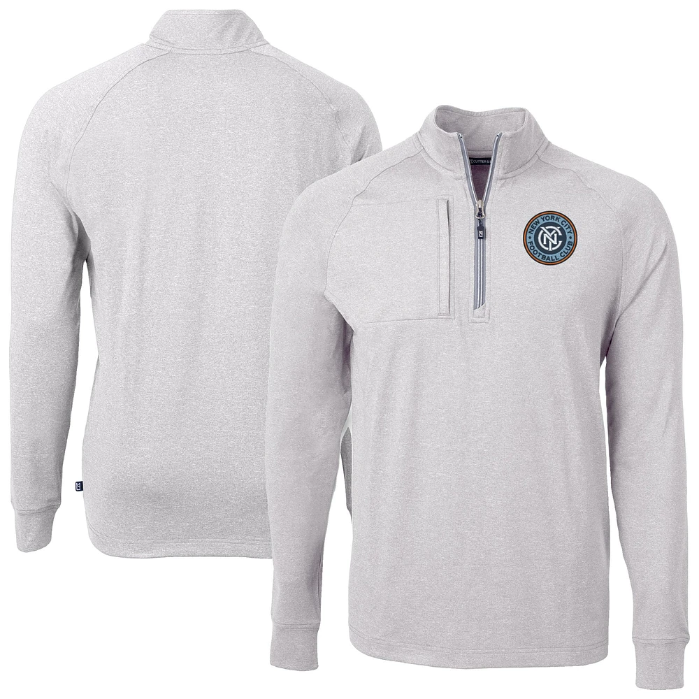 Men's Cutter & Buck Heather Gray New York City FC Big Tall Adapt Eco Knit Quarter-Zip Top