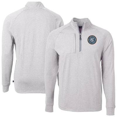 Men's Cutter & Buck Heather Gray New York City FC Big Tall Adapt Eco Knit Quarter-Zip Top