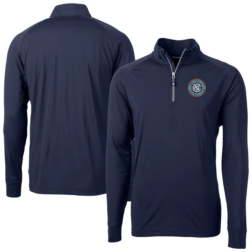 Men's Cutter & Buck Navy New York City FC Big Tall Adapt Eco Knit Stretch Recycled Quarter-Zip Pullover