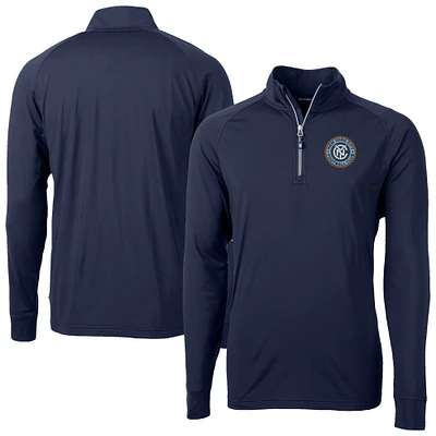 Men's Cutter & Buck  Navy New York City FC Big Tall Adapt Eco Knit Stretch Recycled Quarter-Zip Pullover