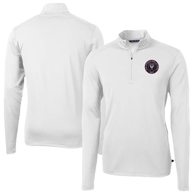 Men's Cutter & Buck  White Inter Miami CF Big Tall Virtue Eco Pique Recycled Quarter-Zip Pullover Top