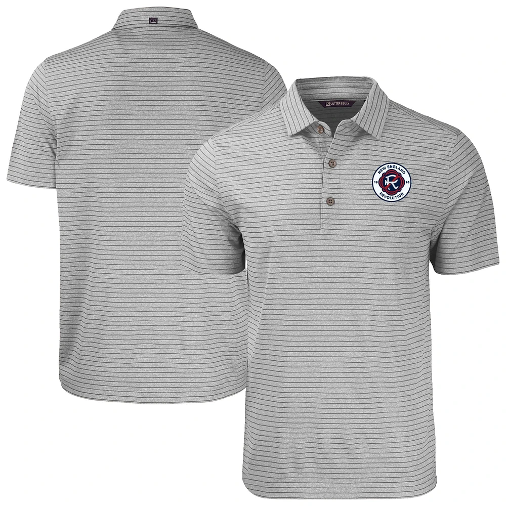 Men's Cutter & Buck Heather Gray New England Revolution Big Tall Forge Eco Stripe Stretch Recycled Polo