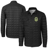 Men's Cutter & Buck  Black Nashville SC Big Tall Rainier PrimaLoft Eco Insulated Full-Snap Quilted Shirt Jacket