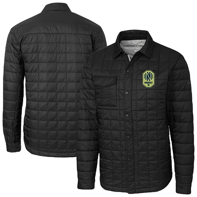 Men's Cutter & Buck  Black Nashville SC Big Tall Rainier PrimaLoft Eco Insulated Full-Snap Quilted Shirt Jacket