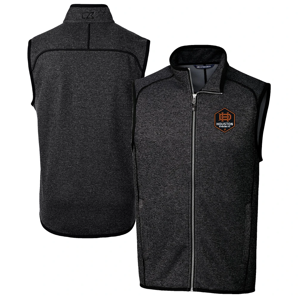 Men's Cutter & Buck Heather Charcoal Houston Dynamo FC Big Tall Mainsail Sweater-Knit Full-Zip Vest