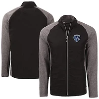 Men's Cutter & Buck  Heather Black Sporting Kansas City Adapt Eco Knit Hybrid Recycled Full-Zip Jacket
