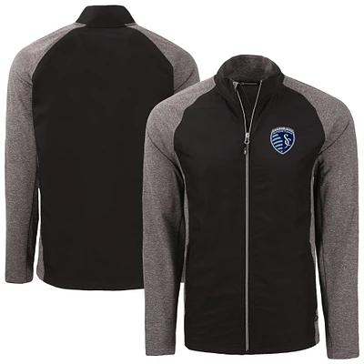 Men's Cutter & Buck  Heather Black Sporting Kansas City Adapt Eco Knit Hybrid Recycled Full-Zip Jacket