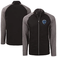 Men's Cutter & Buck  Heather Black Sporting Kansas City Adapt Eco Knit Hybrid Recycled Full-Zip Jacket