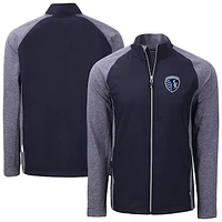 Men's Cutter & Buck  Heather Navy Sporting Kansas City Adapt Eco Knit Hybrid Recycled Full-Zip Jacket