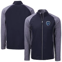 Men's Cutter & Buck  Heather Navy Sporting Kansas City Adapt Eco Knit Hybrid Recycled Full-Zip Jacket