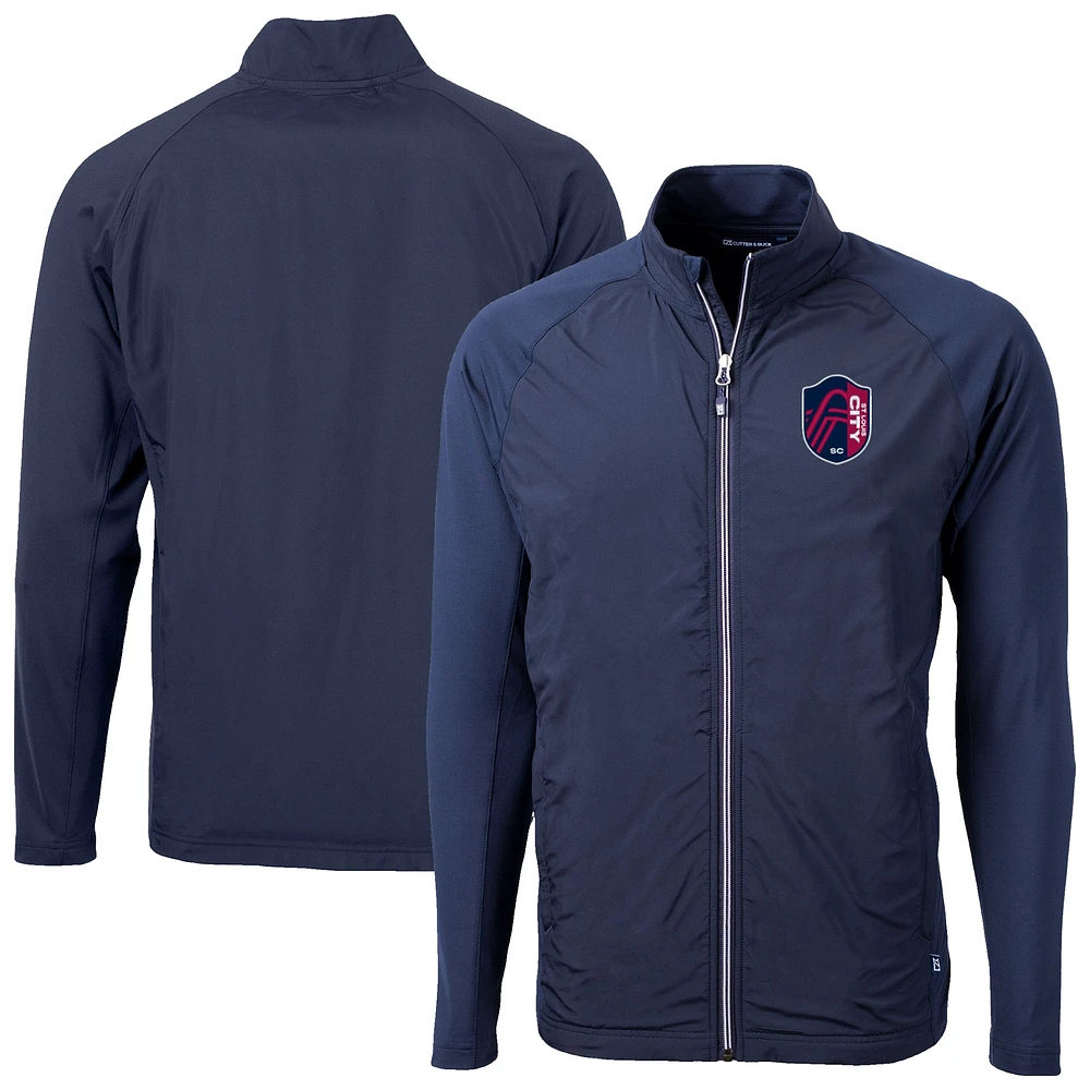 Men's Cutter & Buck Navy St. Louis City SC Adapt Eco Knit Hybrid Recycled Full-Zip Jacket