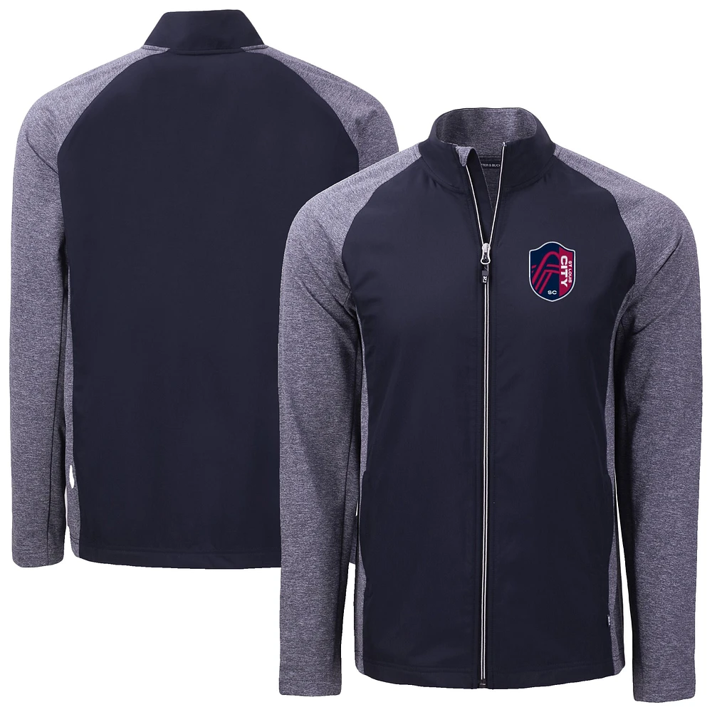 Men's Cutter & Buck  Heather Navy St. Louis City SC Adapt Eco Knit Hybrid Recycled Full-Zip Jacket