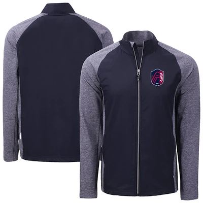 Men's Cutter & Buck  Heather Navy St. Louis City SC Adapt Eco Knit Hybrid Recycled Full-Zip Jacket