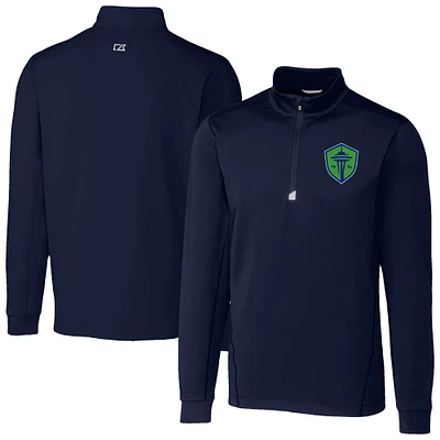 Men's Cutter & Buck  Navy Seattle Sounders FC Traverse Stretch Eco Quarter-Zip Pullover Top