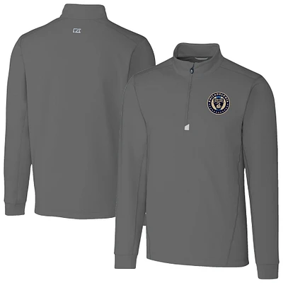 Men's Cutter & Buck  Gray Philadelphia Union Traverse Stretch Eco Quarter-Zip Pullover Top