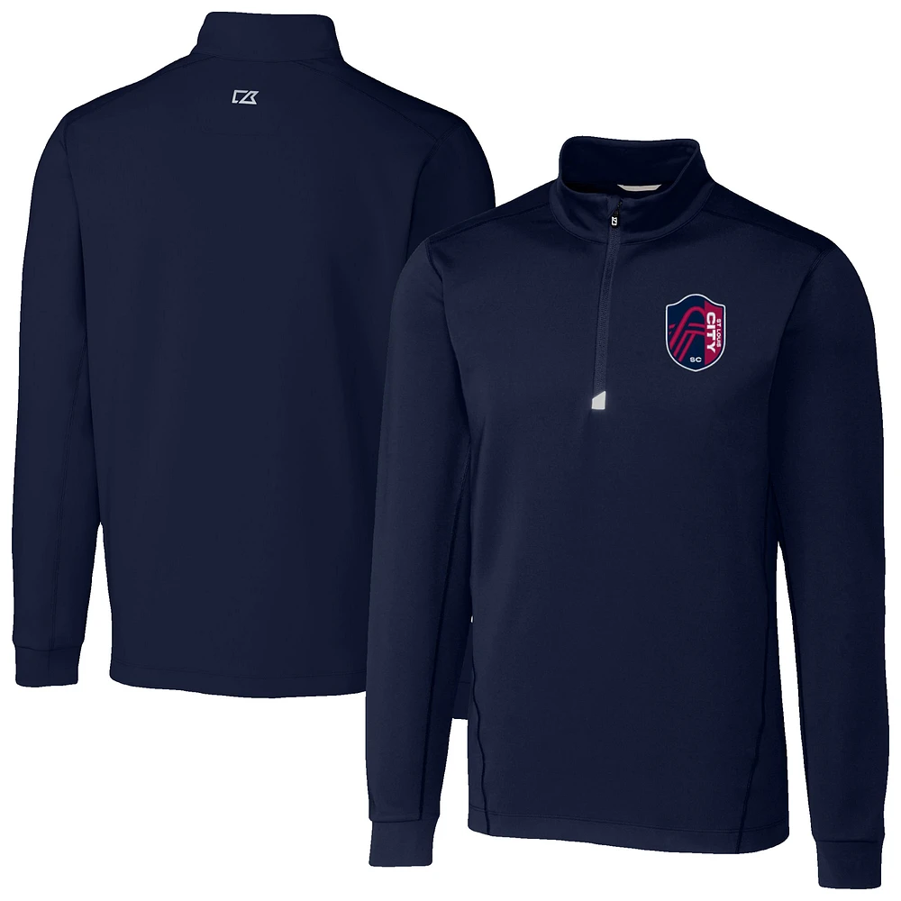 Men's Cutter & Buck Navy St. Louis City SC Traverse Stretch Eco Quarter-Zip Pullover Top