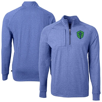 Men's Cutter & Buck Heather Seattle Sounders FC Big Tall Adapt Eco Knit Quarter-Zip Top