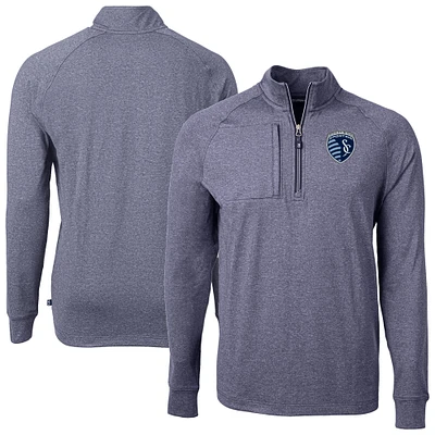 Men's Cutter & Buck Heather Navy Sporting Kansas City Big Tall Adapt Eco Knit Quarter-Zip Top