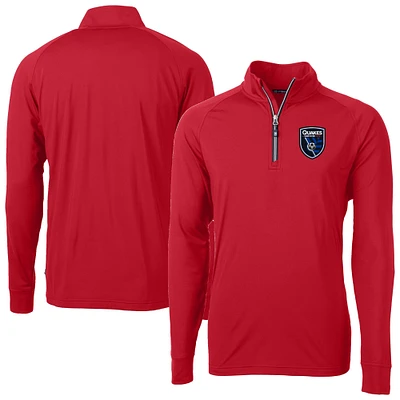 Men's Cutter & Buck San Jose Earthquakes Big Tall Adapt Eco Knit Stretch Recycled Quarter-Zip Pullover