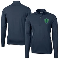 Men's Cutter & Buck  Navy Seattle Sounders FC Big Tall Virtue Eco Pique Recycled Quarter-Zip Top