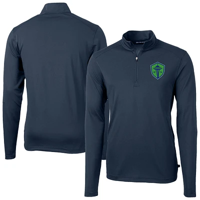 Men's Cutter & Buck  Navy Seattle Sounders FC Big Tall Virtue Eco Pique Recycled Quarter-Zip Top