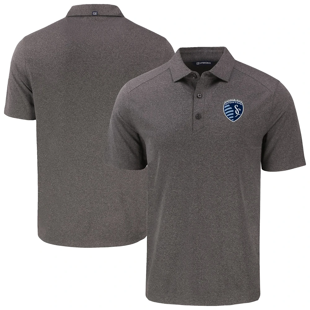 Men's Cutter & Buck Heather Black Sporting Kansas City Big Tall Forge Eco Stretch Recycled Polo
