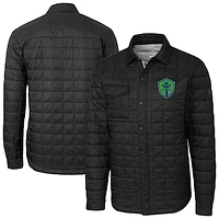Men's Cutter & Buck  Black Seattle Sounders FC Big Tall Rainier PrimaLoft Eco Insulated Full-Snap Quilted Shirt Jacket