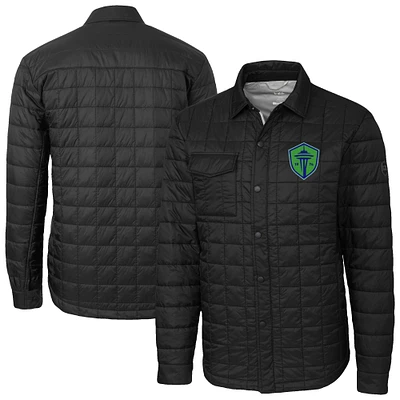 Men's Cutter & Buck  Black Seattle Sounders FC Big Tall Rainier PrimaLoft Eco Insulated Full-Snap Quilted Shirt Jacket