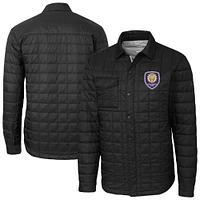 Men's Cutter & Buck  Black Orlando City SC Big Tall Rainier PrimaLoft Eco Insulated Full-Snap Quilted Shirt Jacket