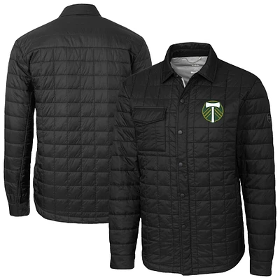 Men's Cutter & Buck  Black Portland Timbers Big Tall Rainier PrimaLoft Eco Insulated Full-Snap Quilted Shirt Jacket