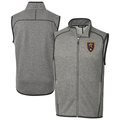 Men's Cutter & Buck  Heather Gray Real Salt Lake Big Tall Mainsail Sweater-Knit Full-Zip Vest