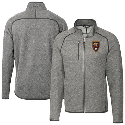 Men's Cutter & Buck  Heather Gray Real Salt Lake Big Tall Mainsail Sweater-Knit Full-Zip Jacket