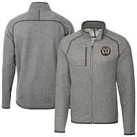 Men's Cutter & Buck  Heather Gray Philadelphia Union Big Tall Mainsail Sweater-Knit Full-Zip Jacket