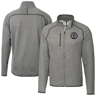 Men's Cutter & Buck  Heather Gray Philadelphia Union Big Tall Mainsail Sweater-Knit Full-Zip Jacket