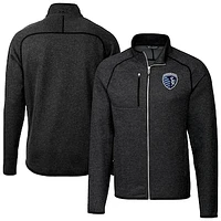 Men's Cutter & Buck  Heather Charcoal Sporting Kansas City Big Tall Mainsail Sweater-Knit Full-Zip Jacket