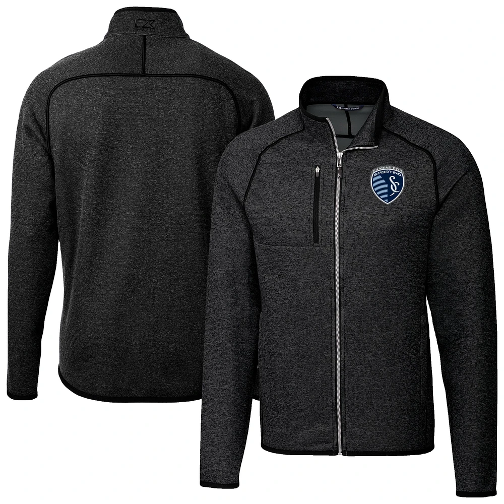 Men's Cutter & Buck  Heather Charcoal Sporting Kansas City Big Tall Mainsail Sweater-Knit Full-Zip Jacket