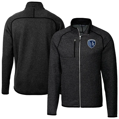 Men's Cutter & Buck  Heather Charcoal Sporting Kansas City Big Tall Mainsail Sweater-Knit Full-Zip Jacket