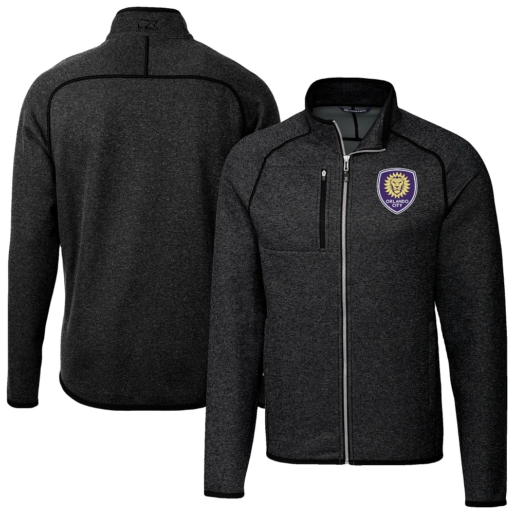 Men's Cutter & Buck Heather Charcoal Orlando City SC Big Tall Mainsail Sweater-Knit Full-Zip Jacket