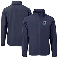 Men's Cutter & Buck  Navy Sporting Kansas City Big Tall Charter Eco Knit Recycled Full-Zip Hoodie Jacket
