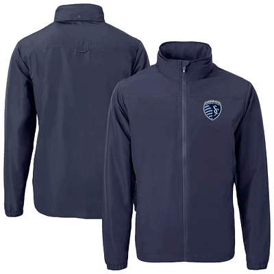 Men's Cutter & Buck  Navy Sporting Kansas City Big Tall Charter Eco Knit Recycled Full-Zip Hoodie Jacket