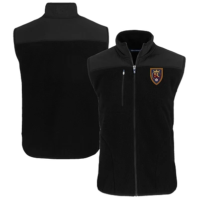 Men's Cutter & Buck Black Real Salt Lake Big Tall Cascade Eco Sherpa Fleece Full-Zip Vest