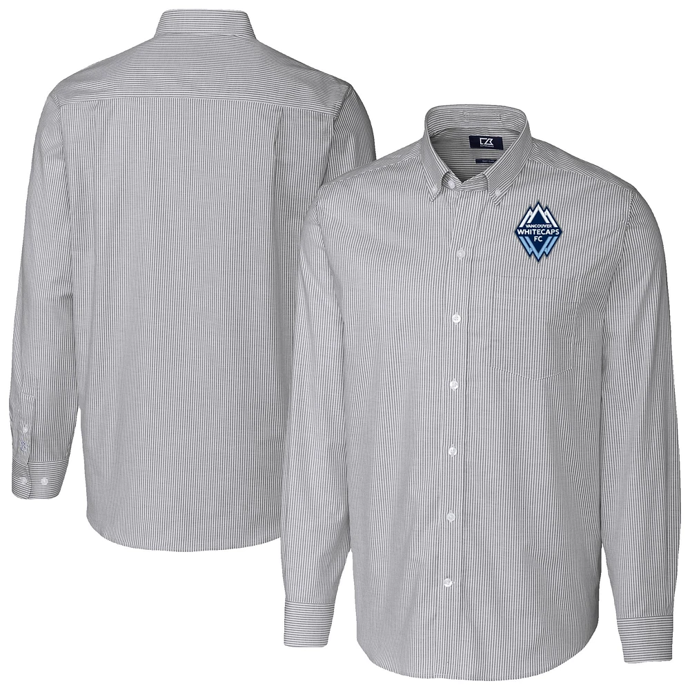 Men's Cutter & Buck Charcoal Vancouver Whitecaps FC Big Tall Stretch Oxford Stripe Tri-Blend Long Sleeve Dress Shirt