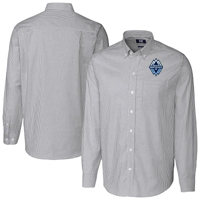 Men's Cutter & Buck  Charcoal Vancouver Whitecaps FC Big Tall Stretch Oxford Stripe Tri-Blend Long Sleeve Dress Shirt