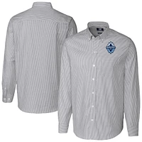 Men's Cutter & Buck  Charcoal Vancouver Whitecaps FC Big Tall Stretch Oxford Stripe Tri-Blend Long Sleeve Dress Shirt