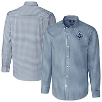 Men's Cutter & Buck  Navy Vancouver Whitecaps FC Big Tall Easy Care Stretch Gingham Long Sleeve Dress Top